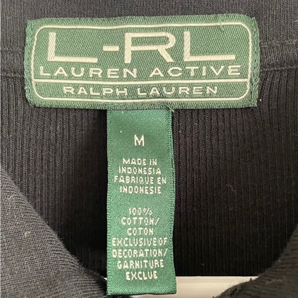 L-RL Lauren Active Black Quarter Zip Pullover Active Jacket Size Medium Kangaroo - Picture 7 of 9